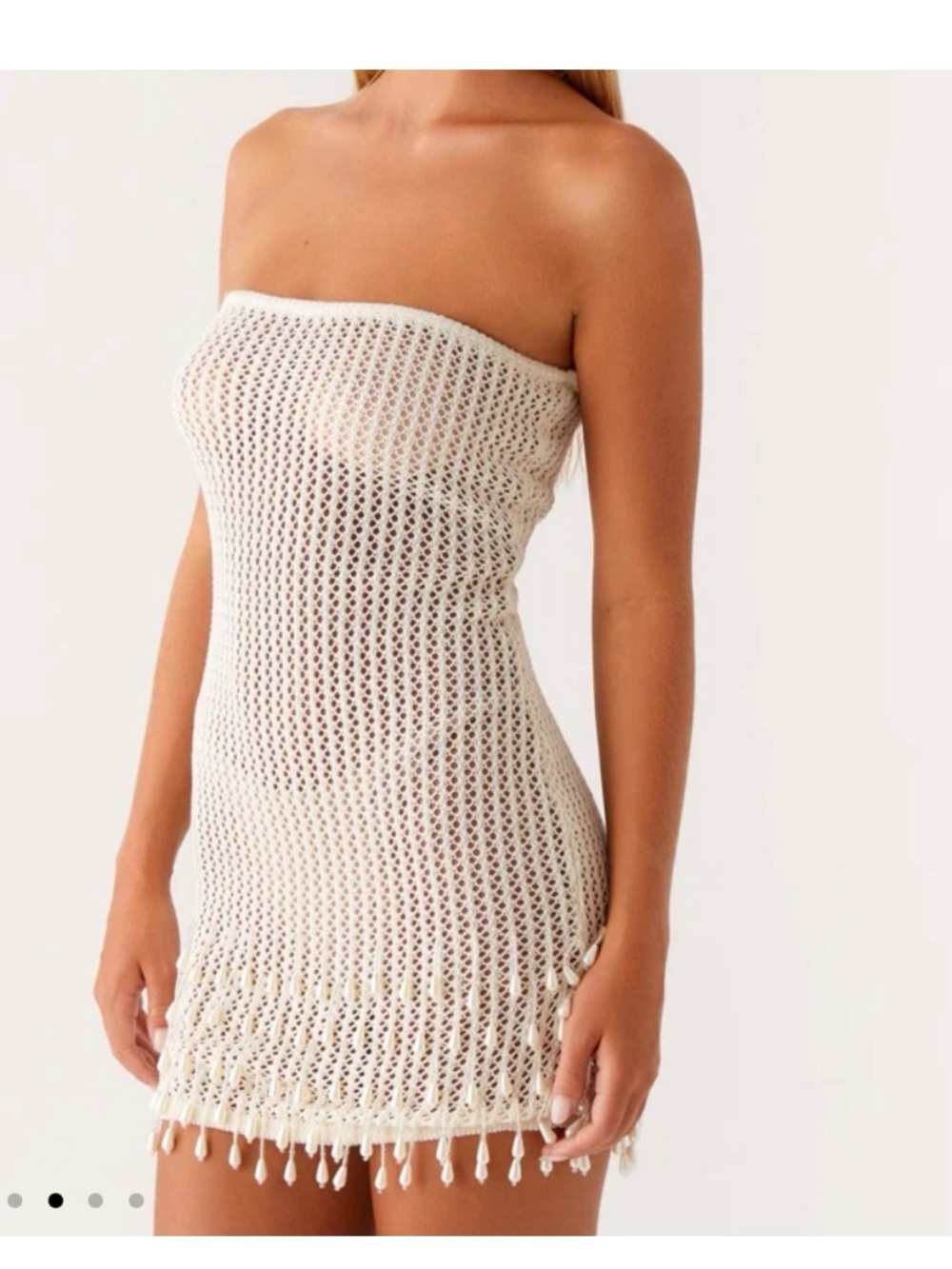 Peppermayo White Crochet Strapless Swim Coverup with Tassel Hem - Picture 2 of 3